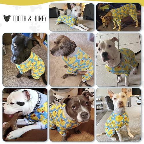 Tooth & Honey Dog Pajamas for Large Dogs, Ultra-Soft Stretch Fabric Onesie PJs, Lightweight Breathable Dog Clothes for Pitbulls & Large Breed-Rubber Duck Print - size: X-Large