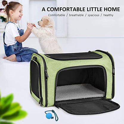 Henkelion Pet Carrier for Small Medium Cats Dogs Puppies up to 15 Lbs, Airline Approved Small Dog Carrier Soft Sided, Collapsible Travel Puppy Carrier - Green - color: Green, size: 17.0"L x 11.0"W x 11.0"H
