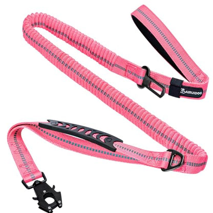 Heavy Duty Tactical Dog Leash, 4-6FT Shock Absorbing Bungee Lead with 2 Padded Handles, Metal Carabiner & Seatbelt Clip, Reflective No-Pull Leash for Medium/Large Dogs (Pink) - color: Pink