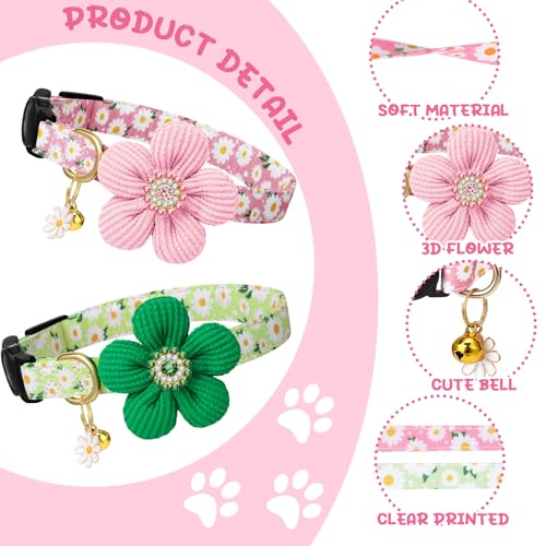 4 Pack Breakaway Cat Collars with Bells Flower Pendants Adjustable Floral Cat Collars with Bowtie Safety Kitten Collar for Girl Boy Cats