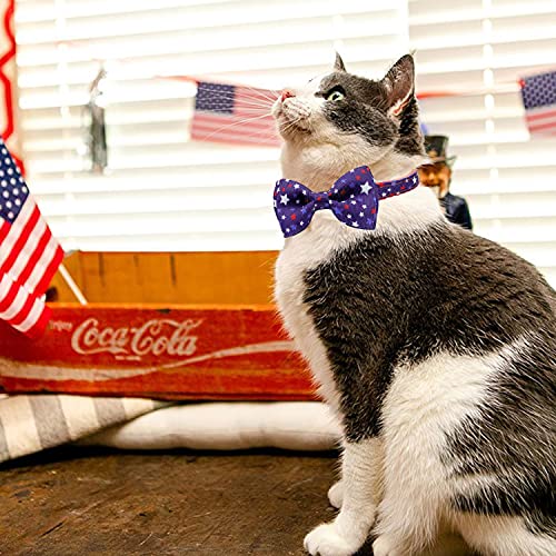 4th of July Cat Bow Tie Collar with Bell, Independence American Holiday Kitty Kitten Patriotic USA Flag Collars for Boys Girls Male Female Cats - color: Pattern 2