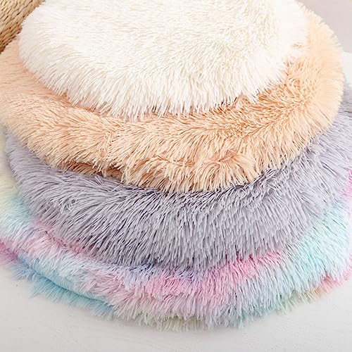 Calming Dog Cat Bed Cat Cushion Cat Mat Long Plush Round Sleeping Bed for Small Medium Kitten Puppy,15.74"/19.68"/23.62"(50cm/19.68inch,Pink) - color: Pink, size: 50cm/19.68inch
