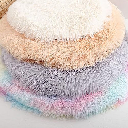Calming Dog Cat Bed Cat Cushion Cat Mat Long Plush Round Sleeping Bed for Small Medium Kitten Puppy,15.74"/19.68"/23.62"(60cm/23.62inch,White) - color: White, size: 60cm/23.62inch