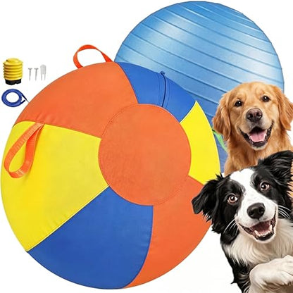 10/18/22" Herding Ball for Dogs & Horses - Tear-Resistant Inflatable Toy with Heavy-Duty Handle Cover & Pump - Durable Exercise Ball for Large Pets (Medium) - size: Medium