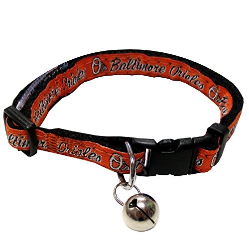 MLB CAT Collar Baltimore Orioles Satin Cat Collar Baseball Team Collar for Dogs & Cats. A Shiny & Colorful Cat Collar with Ringing Bell Pendant - color: Baltimore Orioles