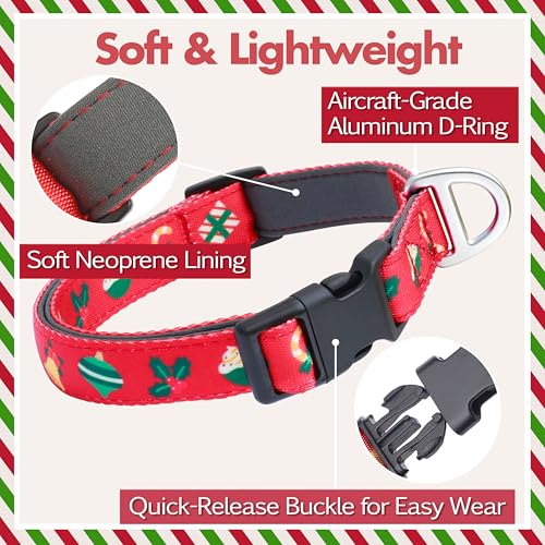 Christmas Dog Collar, Cute Holiday Red Collars for Girl & Boy, Reflective,Soft Padded Neoprene,Fully Adjustable,Durable & Lightweight Medium Dog Collar, (Christmas, M) - color: Christmas, size: Medium (Neck 12''–20'')