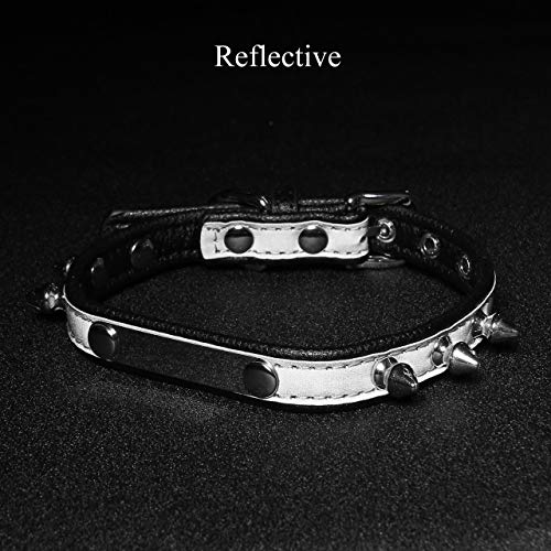 Mogoko Personalized Punk Rock Spiked Dog Collar, Custom Puppy Pet Reflective Leather Collar with Engraved ID Name Plate for Small Medium Large Dogs（S Size; Black）