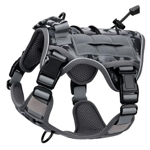 Heavy-Duty Tactical Dog Harness for Large Dogs, No Pull Adjustable Reflective Pet Vest with Molle System, K9 Military-Grade Control for Service Training, Outdoor & 10+ Breeds, Gray Camo, Small - color: Gray Camo, size: S: Neck: 14-19'', Chest: 20-26''