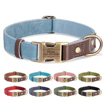 Personalized Dog Collars, Custom PU Leather Dog Collar with Name&Phone Number, Engraved Dog Collar for Medium Dogs, Adjustable Durable Collar with Quick Release Metal Buckle, Denim Blue,M - color: Denim Blue, size: M: Neck 14-19", Width 0.8"