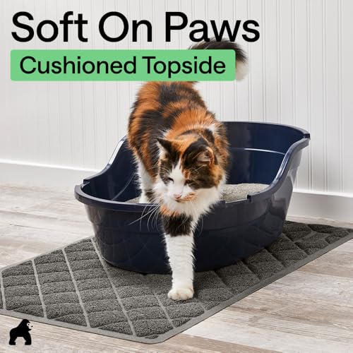 GORILLA GRIP Cat Litter Box Mat, Cushioned Coil Mesh Litter Trapping Mats, Scatter Control Supplies for Less Mess, Phthalate Free, Ultra Deep Catch Grooves, Rinse or Vacuum to Clean 24x17 Hunter Green - color: Charcoal, style: Small (24" x 17")