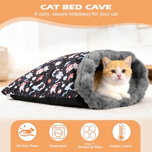 Self Heating Cat Sleeping Bag for Indoor Cats Bed Cave Self Warming Pad Sack Cozy Pet Nest Snuggle Bed for Small Dog 21.9" x 23.6"