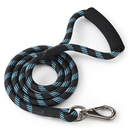 Mile High Life Reflective Dog Leash, with Comfortable Padded Handle, Black Nylon Rope Leash with Steel Tips, Heavy Duty 4 Feet Pet Leashes (Black Blue,48 Inches) - color: Reflective Rope - Black&Blue, size: 4 Feet
