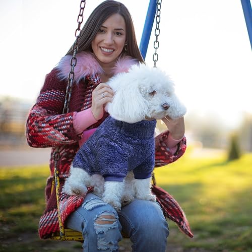 Idepet Velvet Dog Pajamas, Turtleneck Dog Sweater Fuzzy Plush Onesie Soft Cat Apparel Pet Clothes Winter Outfit Doggy Pjs Puppy Jumpsuit for Small Dogs Cats (Navy,XS) - color: Navy, size: X-Small
