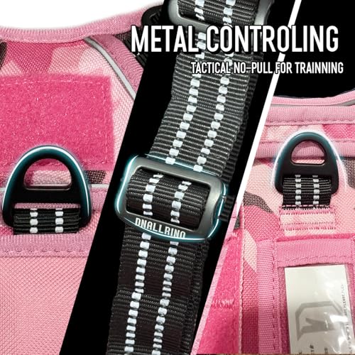 Tactical Dog Harness for Medium & Large Dogs, Camo Pink Adjustable No-Pull Control with Handle, Heavy Duty Reflective Vest - Size L - color: CAMO PINK, size: L
