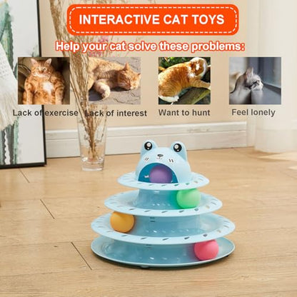 Cat Toys, 4-Level Turntable Ball Track Interactive Cat Toy for Indoor Cats, Self Play Fun Roller with Colorful Rotating Ball Puzzle Exercise Kitten Toys (Blue) - color: Blue