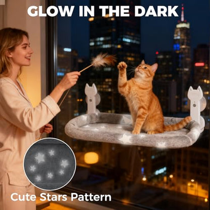 Cat Window Perch,Cordless Cat Window Hammock for Wall with 4 Strong Suction Cups,Solid Metal Frame and Two Replaceable Covers,Foldable Cats Bed for Large Cats and Kittens,Indoor Pet Seat,Grey L - size: Large