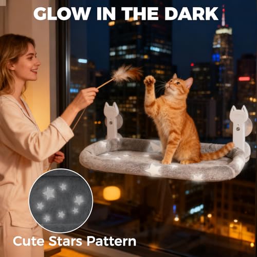 Cat Window Perch,Cordless Cat Window Hammock for Wall with 4 Strong Suction Cups,Solid Metal Frame and Two Replaceable Covers,Foldable Cats Bed for Large Cats and Kittens,Indoor Pet Seat,Grey M - size: Medium