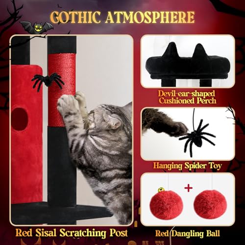 Globlazer Gothic Cat Tree Tower for Indoor Cats, 50-inch Goth Adult Cat Tree House for Large Adult Cats with Steps, Scratching Post, 2 Cat Caves, Dangling Toys, FC50, Blood-Goth - color: Gothic