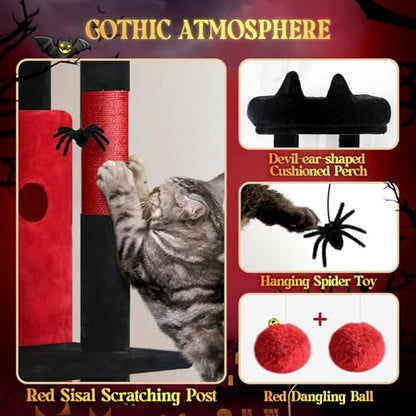 Globlazer Gothic Cat Tree Tower for Indoor Cats, 50-inch Goth Adult Cat Tree House for Large Adult Cats with Steps, Scratching Post, 2 Cat Caves, Dangling Toys, FC50, Blood-Goth - color: Gothic