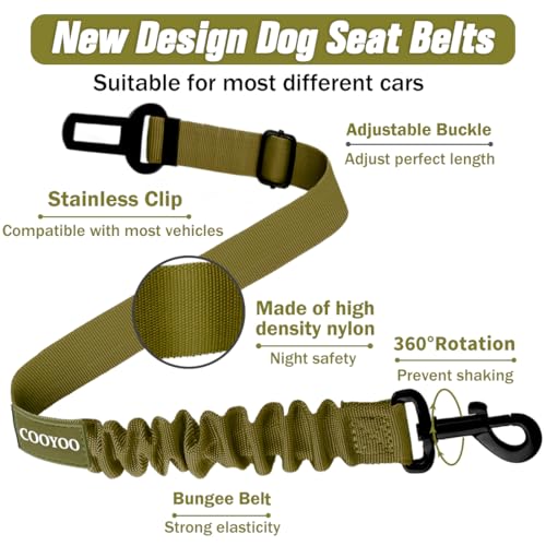 Dog Seat Belt,3 Piece Set Retractable Dog Car Adjustable Seatbelts for Vehicle Nylon Pet Safety Heavy Duty & Elastic & Durable Car Harness for Dogs - color: Set 12-Black+Olive