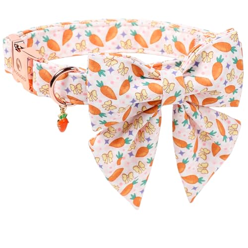 DOGWONG Easer Dog Collar with Sailor Bow,Pink Easter Dog Collar, Adjustable Durable Soft Carrot Easter Dog Collars for Male Female Puppy,S - color: C-Carrot sailor bow, size: S
