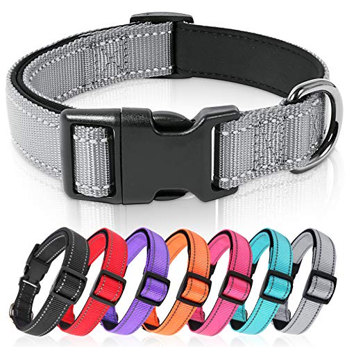 HEELE Dog Collar, Reflective Dog Collar, Soft Neoprene Padded Breathable Nylon Pet Collar Adjustable for Small Dogs, Gray, S(10.23-14.96") - color: Gray, size: Small (10.23-14.96")