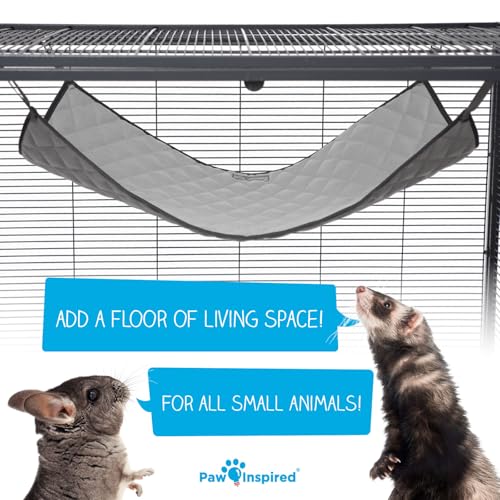 Paw Inspired Hanging Fleece Hammock for Ferrets, Rats, Chinchillas, Sugar Gliders, Small Pets | Hideout Toy for Guinea Pigs, Hamsters | Swivel Clips for Small Animal Cages (Gray/Light Gray) - color: Gray/Light Gray