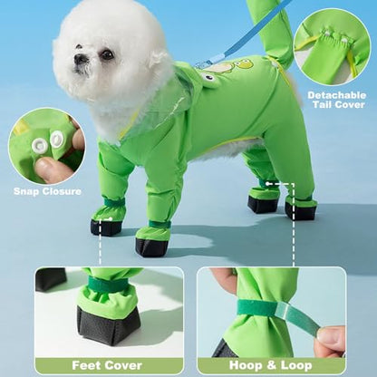 Junchl Small Dog Raincoat Rainboots with D-Ring, Full Coverage Dog Rain Jacket Slicker Poncho, Waterproof Dog Rain Jacket with Reflective Strip, Rainboot, Tail Cover Frog S - color: Frog, size: S:Back 10"(3-5lb)