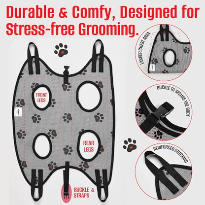 Dog Grooming Hammock for Dogs – Dog Restraint for Nail Trimming with Pet Nail Clipper – Dog Sling for Grooming, Dog Hammock for Nail Cutting & Grooming Harness (Legs Spacing:13-16”)/Max W:60lb) - size: L (Leg Spacing: 13-16") / 60 Pound)