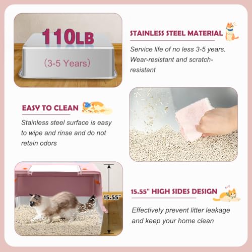 Vivifying Pink Stainless Steel Covered Cat Litter Box – Odor-Control, Easy-Clean Modular Enclosed Kitty Toilet, Elegant Design for Stylish Cat Moms - color: Pink