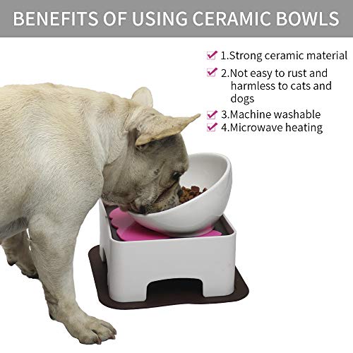 Raised Ceramic Dog Feeding Bowl,Adjustable Elevated Dog Bowls Set Anti-Slip,Standing Pet Feeding Dish for Small Medium Dogs and Cats,White - color: White
