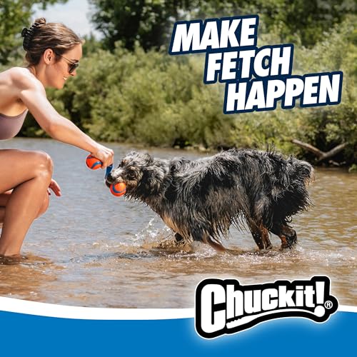 Chuckit! Ultra Duo Tug Dog Toy - Two Ultra Balls on a Durable Nylon Cord Handle - Fetch and Tug-of-War Toy for Dogs - Size Medium - For Breeds 20-60 lbs - 2.5-inch Diameter - Orange and Blue - size: Medium, style: Ultra Duo Tug