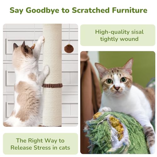 Woochpet 34inches Tall Cat Scratching Post with Cat Ball Track Toy Heavy Duty and Thicker Large Diameter Natural Sisal Cat Scratcher Post for Indoor Cats Protect Your Furniture