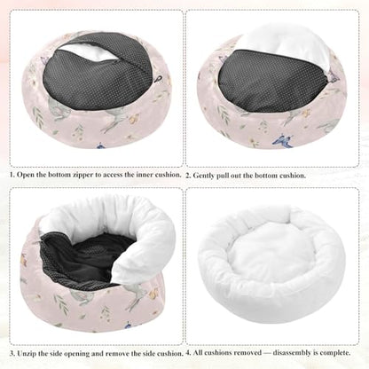 Round Cat Bed Dog Bed,15.7in Cute Rabbit Washable Non-Slip Bottom Soft Pet Bed for Small Medium Dogs and Cats - size: 15.7in
