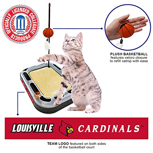 NCAA LOUISVILLE Cardinals Basketball Scratcher Toy - REVERSIBLE Felt/Cordboard, Interactive Cat Ball, 6-in-1 Cat Toy Wand, Plush Basketball Catnip-Filled - color: Louisville Cardinals