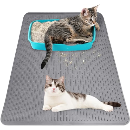Cat Litter Mat 36" x 20" Waterproof Rubber Litter Box Mat Non-Slip & Soft Litter Trapping Mat Easy to Clean Kitty Litter Mat for Indoor Floor (Large) - size: L:36"×20"