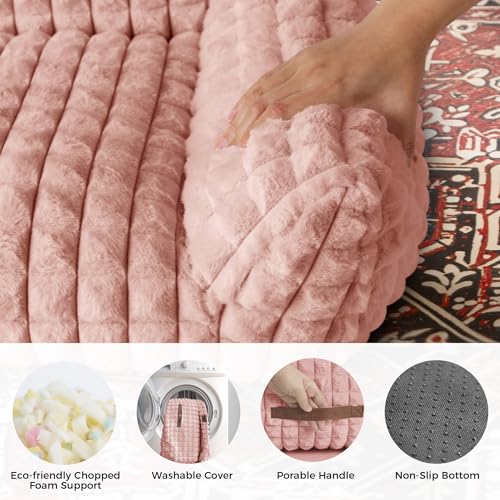 Cute Small & Medium Dog Couch Bed – Supportive & Fluffy Pet Sofa with Faux Rabbit Fur Washable Cover in 3D Diamond Pattern, 36" Pink - color: Pink, size: Large: 36"L x 27"W x 10"Th