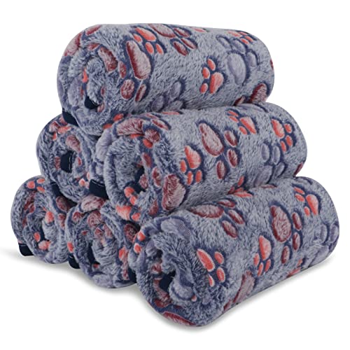 6 Pack Small Dog Blanket, Super Soft Warm Pet Cover Blankets, Paw Print Puppy Fleece Flannel Blanket for Small Medium Dogs and Cats MW003 - color: Blue Paw, size: 6 Pack of 24x47 Inches
