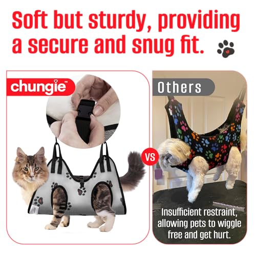 Chungie Cat Grooming Hammock for Cats – Cat Restraint for Nail Trimming with Pet Nail Clipper – Cat Sling for Grooming, Pet Hammock for Nail Cutting & Grooming Harness(Legs Spacing:6-9”/ Max W:20lb) - size: XS(Legs Spacing: 6-9”)/Max W:20lb)