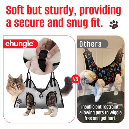 Chungie Cat Grooming Hammock for Cats – Cat Restraint for Nail Trimming with Pet Nail Clipper – Cat Sling for Grooming, Pet Hammock for Nail Cutting & Grooming Harness(Legs Spacing:6-9”/ Max W:20lb) - size: XS(Legs Spacing: 6-9”)/Max W:20lb)