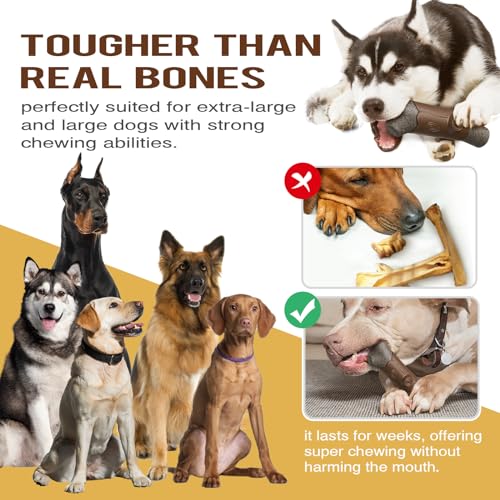TLKNG Large Size Indestructible Squeaky Dog Chew Toy for Medium/Large Aggressive Chewers Breed Dogs Durable Squeak Bone Teething Crate Toys Indoor/Outdoor