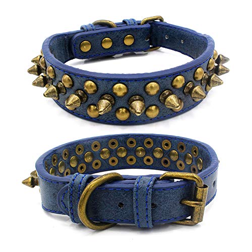 Spiked Dog Collar Soft Pu Leather Mushrooms Rivet Spike Studded Puppy Adjustable Pet Collars for Small Breeds (S, Blue1) - color: Blue1, size: Small