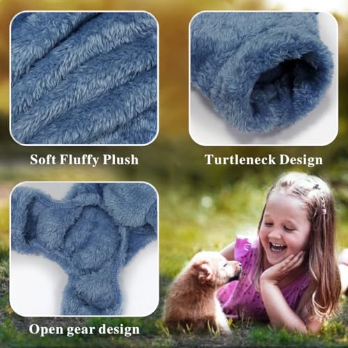 Idepet Velvet Dog Pajamas, Turtleneck Pet Sweater Fuzzy Plush Onesie Soft Cat Apparel Pet Clothes Winter Outfit Doggy Pjs Puppy Jumpsuit for Small Dogs Cats (Blue,S) - color: Blue, size: Small