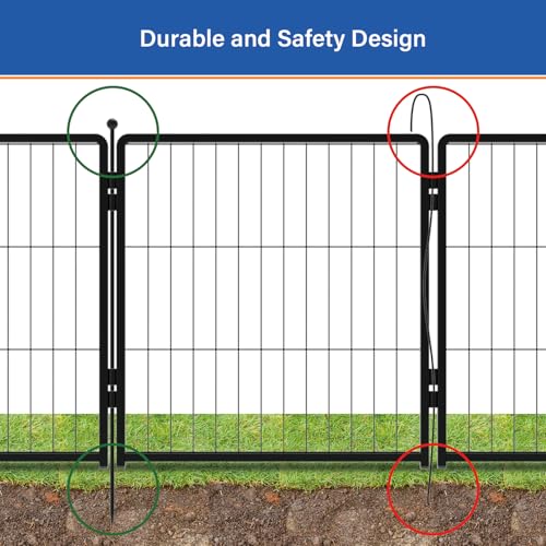 Dog Playpen 42 inch 4 Panels for Indoor & Outdoor Use – Heavy-Duty Metal Pet Fence with Ground Stakes, Rounded Ball Tops for Safety, Stable & Foldable Design, Easy to Assemble - size: 42inch, style: 4 Panels