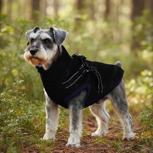 Dog Winter Coat with Harness Winter Jacket for Small Dogs Cold Weather Coats Warm Pet Vest Waterproof Snowsuit (Black, Medium) - color: Black, size: Medium