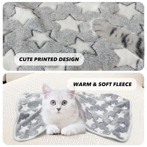 1 Pack 3 Puppy Blankets Super Soft Warm Sleep Mat Grey Cute Print Fluffy Fleece Pet Flannel Throw Dog Blankets for Small Dogs Cats,Star&Bone&Love-Medium(29"x20") - color: Bone/Love/Star, size: Medium(29"x20")