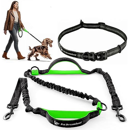 Exquisite Hands-Free Leash for Medium Dogs: Ultimate Comfort & Freedom for Running, Walking, Hiking. Premium Quality, Durable & Versatile Waist Dog Leash Belt. Your Dog Will Love It - color: Black & Green
