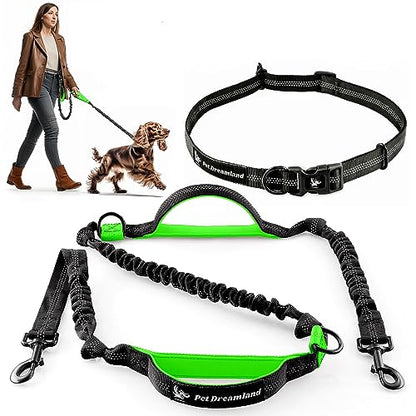 Exquisite Hands-Free Leash for Medium Dogs: Ultimate Comfort & Freedom for Running, Walking, Hiking. Premium Quality, Durable & Versatile Waist Dog Leash Belt. Your Dog Will Love It - color: Black & Green