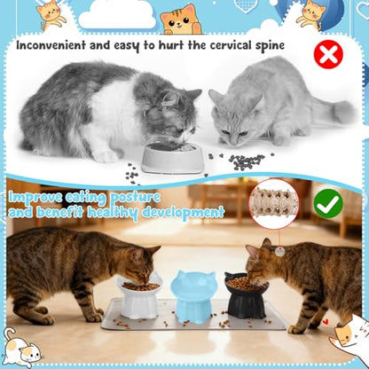 3 Pcs Elevated Cat Bowls 15°Raised Cat Food Bowl with Silicone Mat Whisker Friendly Anti Vomiting Cats Dishes Pet Food and Water Bowls for Indoor Cats Kittens, Blue, Black, White - color: Blue, Black, White