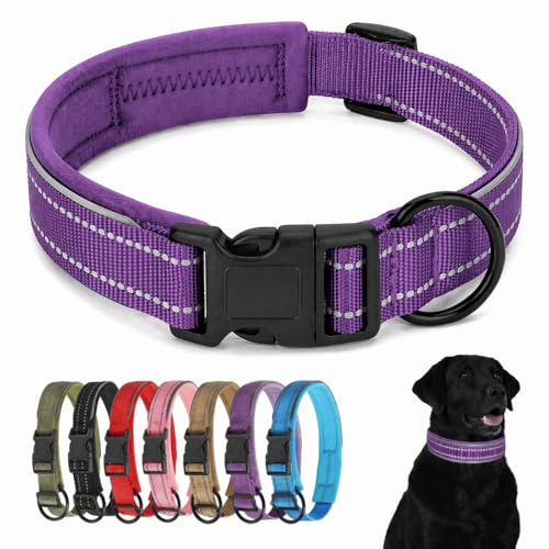 Extra Large Reflective Dog Collar with Quick Release Plastic Buckle Padded Nylon Waterproof Adjustable Comfortable for Girl German Shepherd Extra Large Dogs - color: Purple, size: XL：Width 1.18" Length 17.7-20.5"